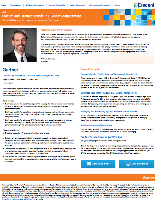 Eracent Gartner Newsletter March 2019 issue Registration Page